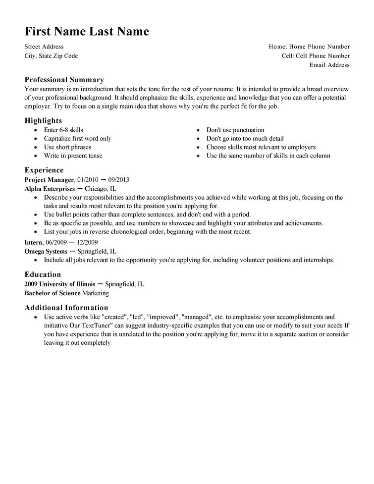 Standard form Of Resume Sample Free Resume Templates Fast Easy Livecareer