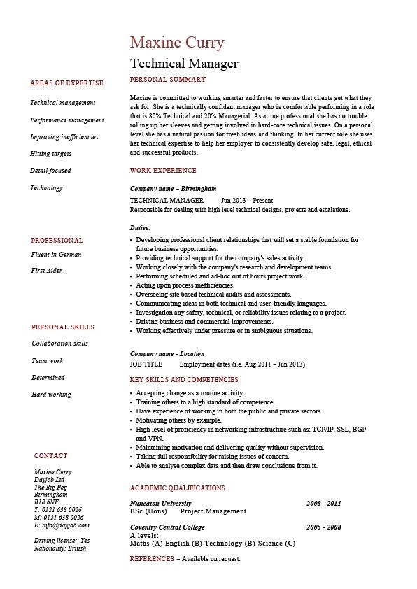 technical manager resume 1464