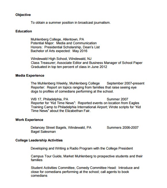 college resume template