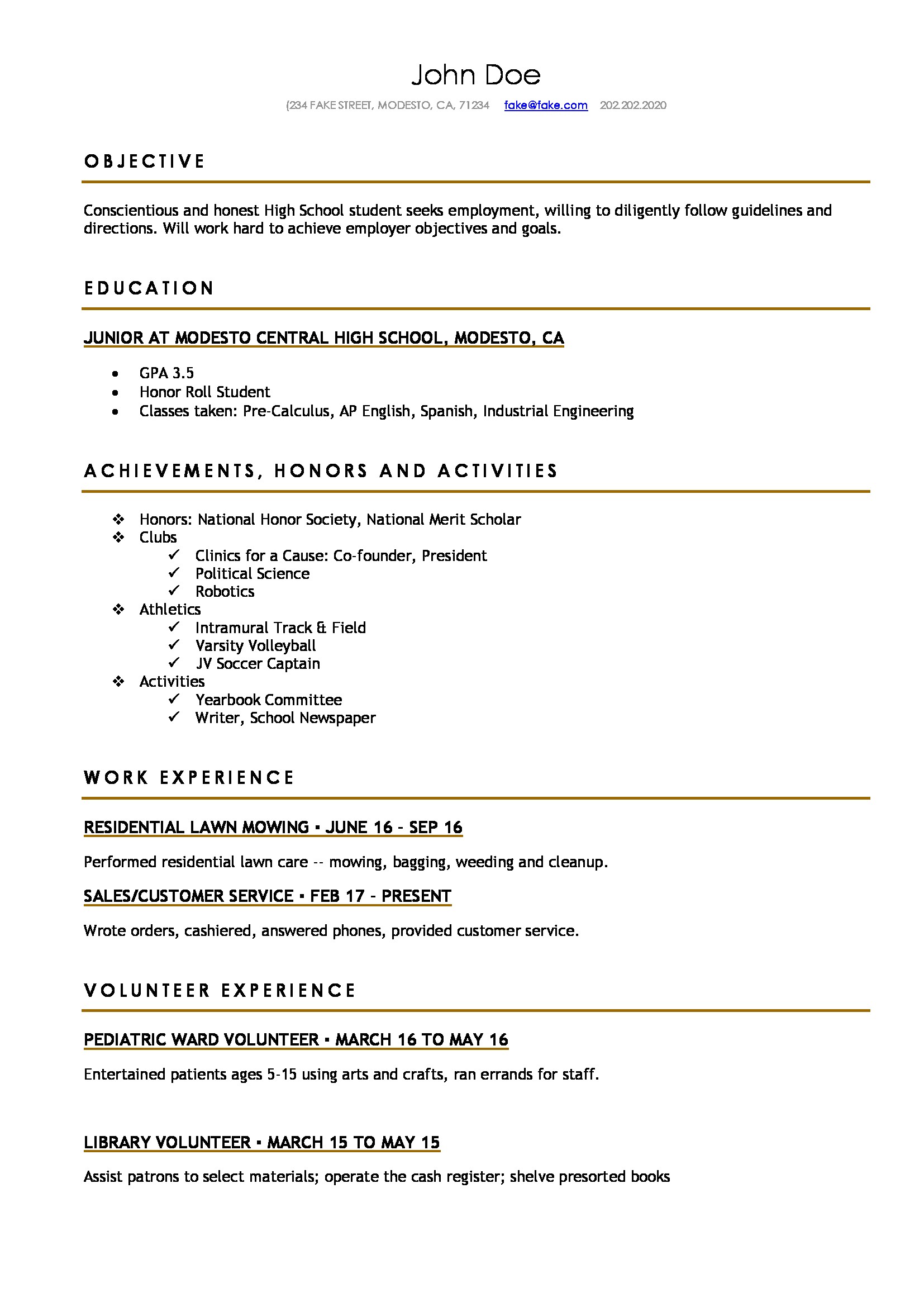 high school resume templates