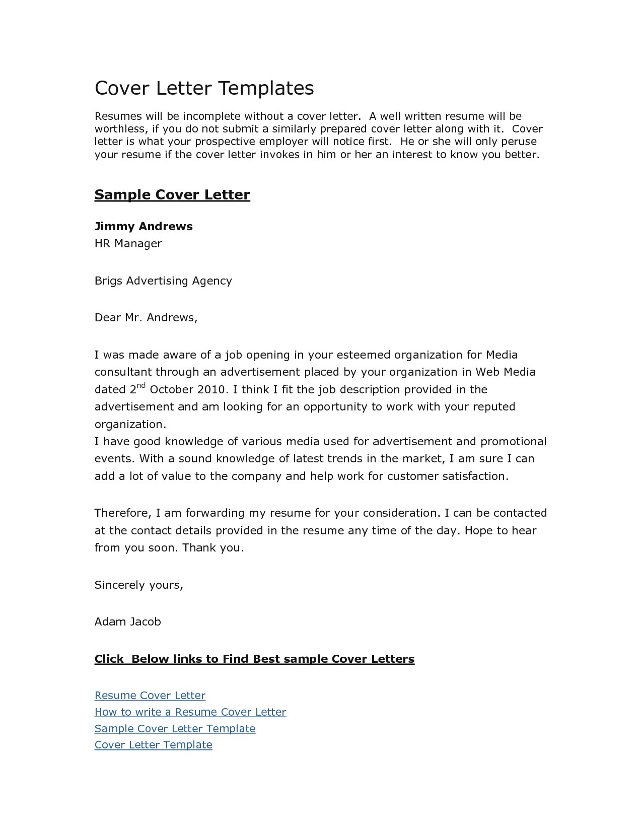 cover letters templates free