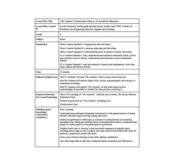 Template for Writing A Music Business Plan Music Lesson Plan Template 6 Free Word Excel Pdf