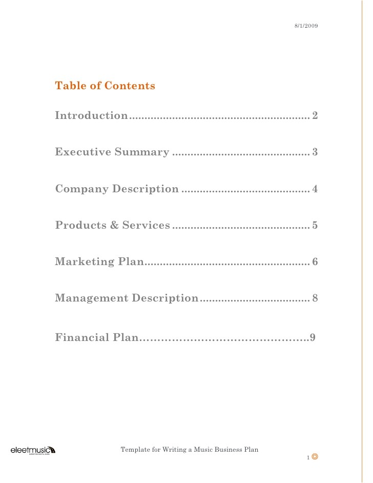 template for writing a music business plan