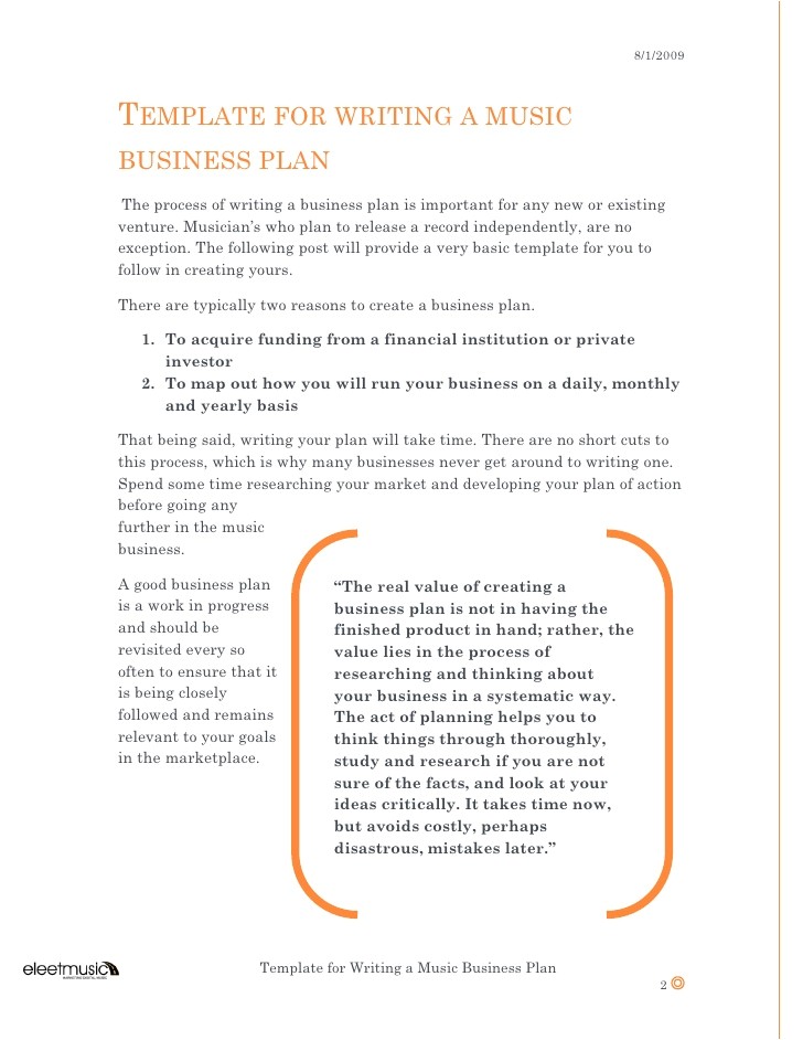 template for writing a music business plan