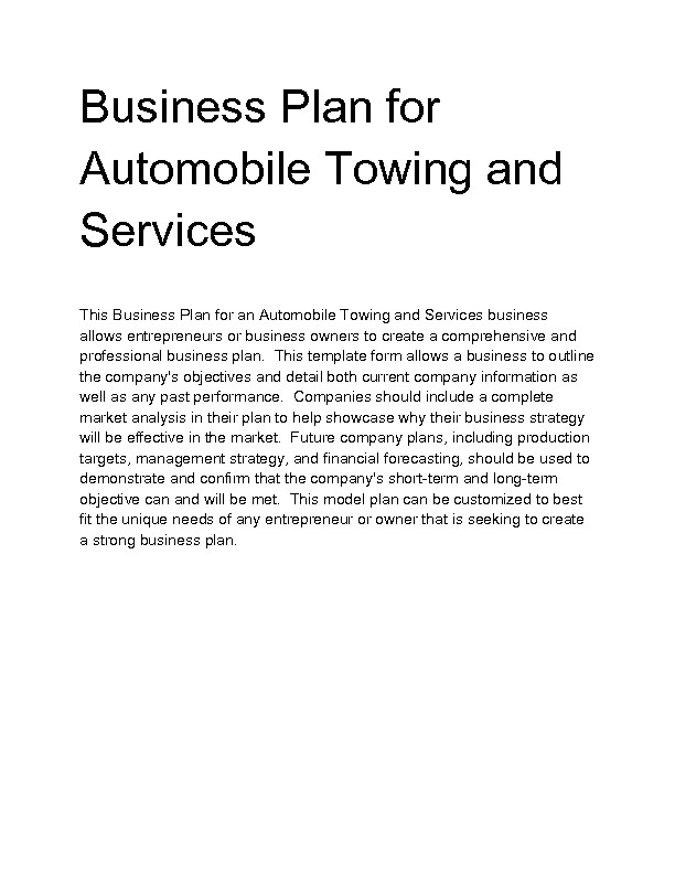 towing business plan template