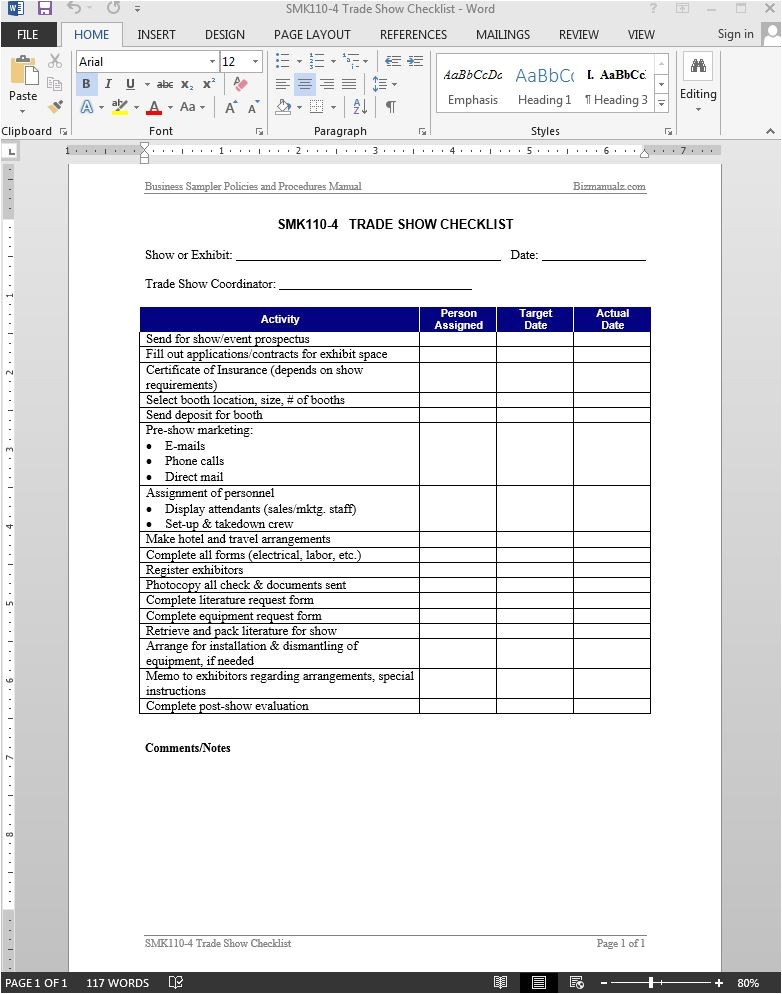 trade show checklist template