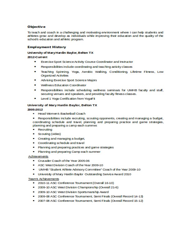 Volleyball Player Resume Template Coach Resume Template 6 Free Word Pdf Document