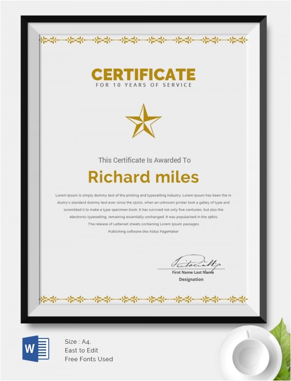 10 Year Service Award Certificate Template 25 Certificate Templates Free Premium Templates