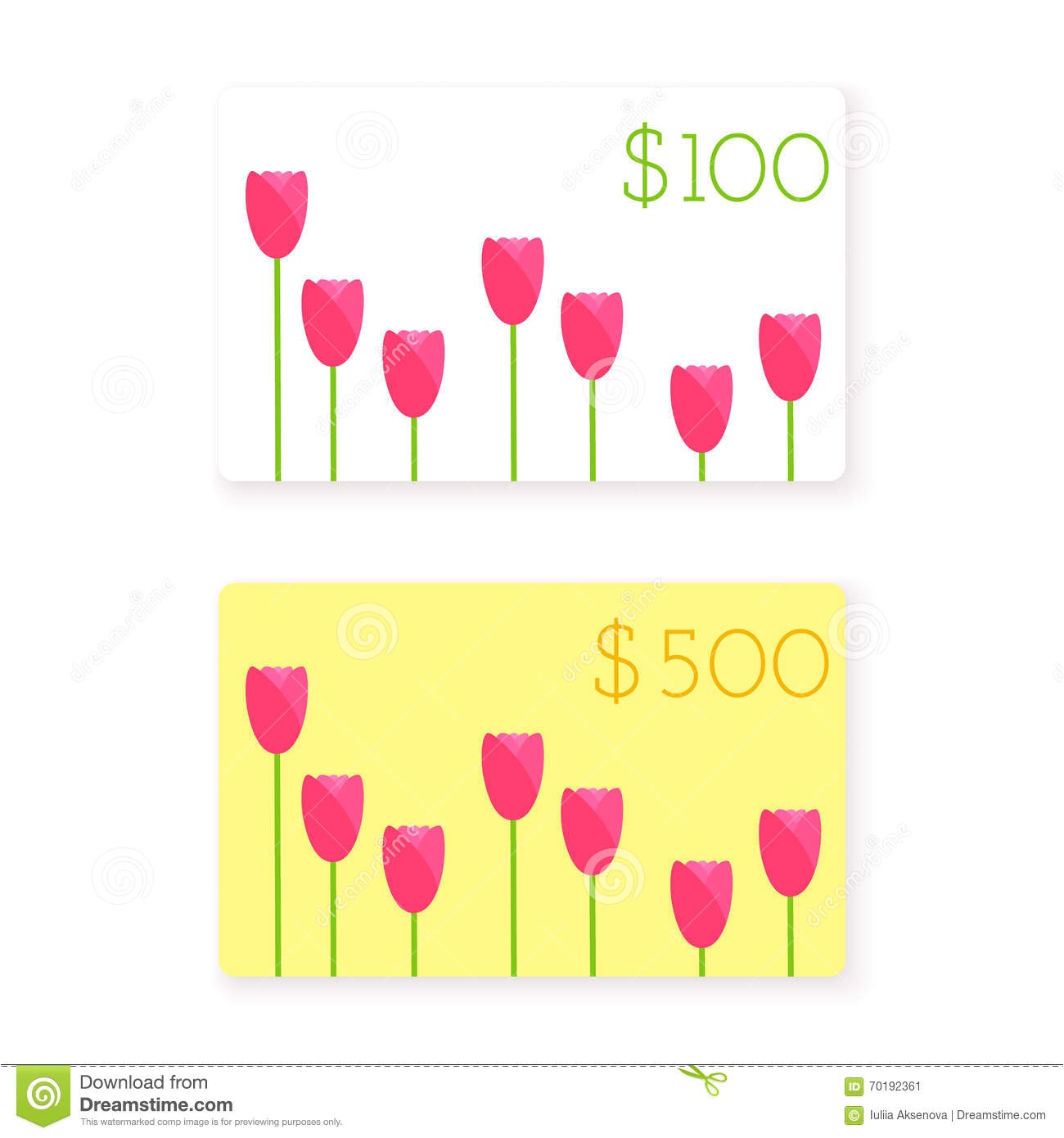 stock illustration vector flat style gift card template spring voucher layout tulips mockup presentation design to client image70192361