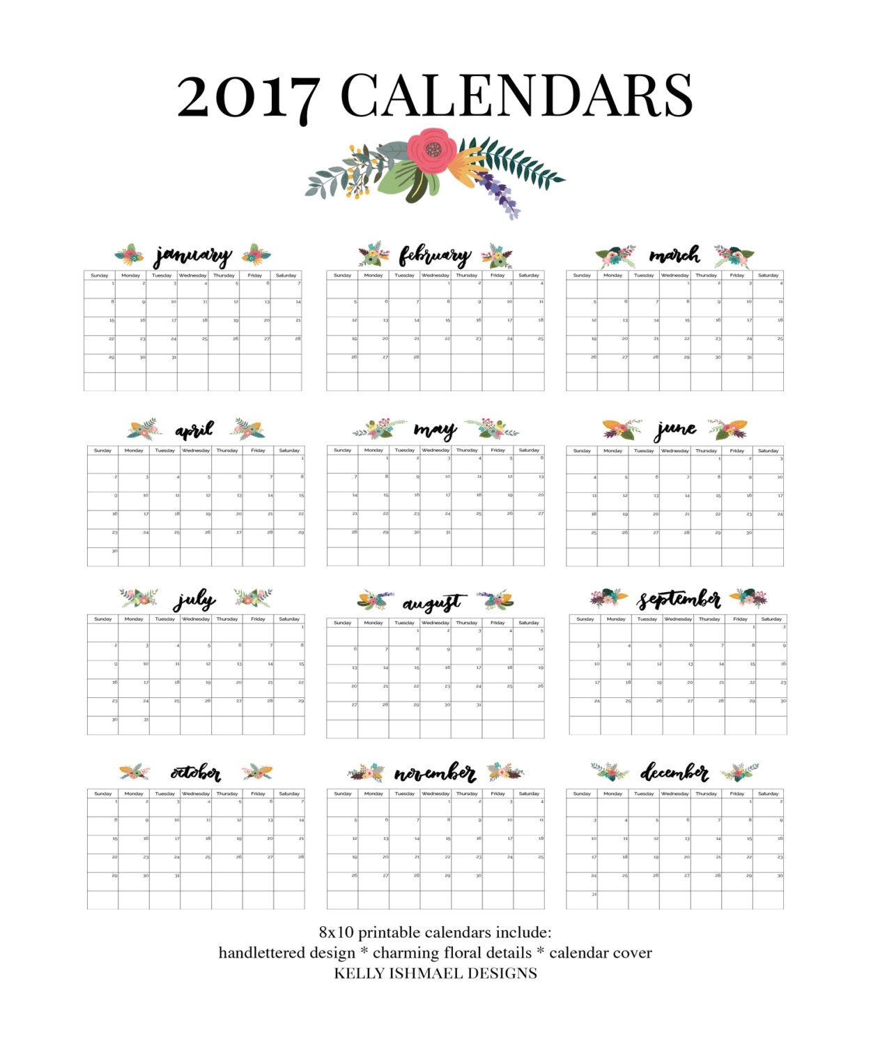 2017 calendar printable calendar 8x10