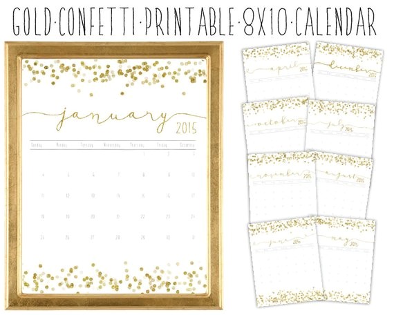 gold confetti printable 8x10 calendar
