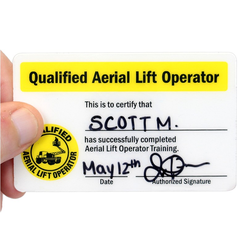 Aerial Lift Certification Card Template Qualified Aerial Lift Operator Hard Hat Decals with