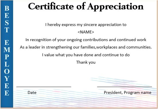 certificate of appreciation for employees 4234