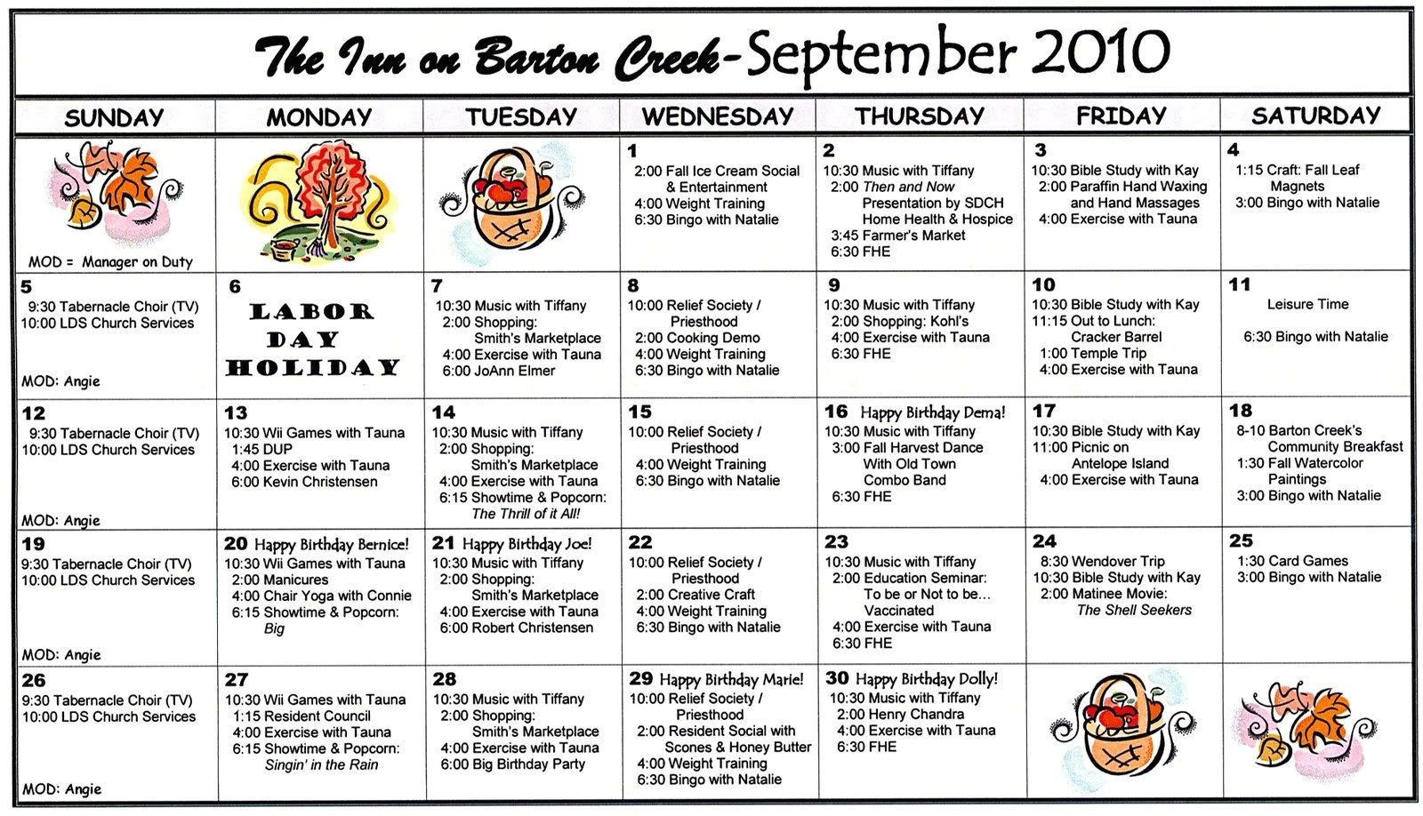 Assisted Living Activity Calendar Template 2010 Calendar 2017 Printable Calendar