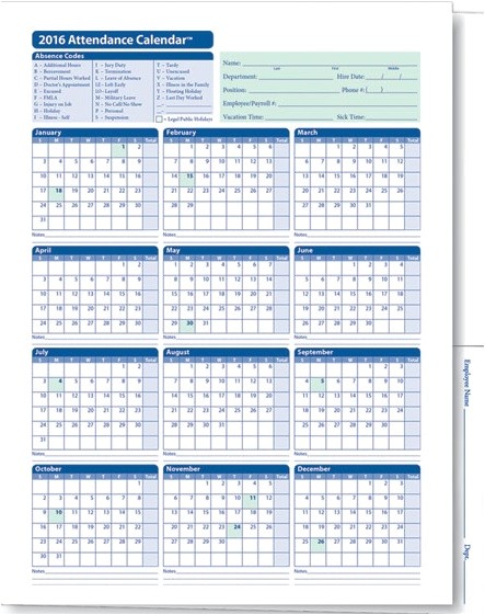 Attendance Calendar Template Employee attendance Calendar Tracker Templates 2016