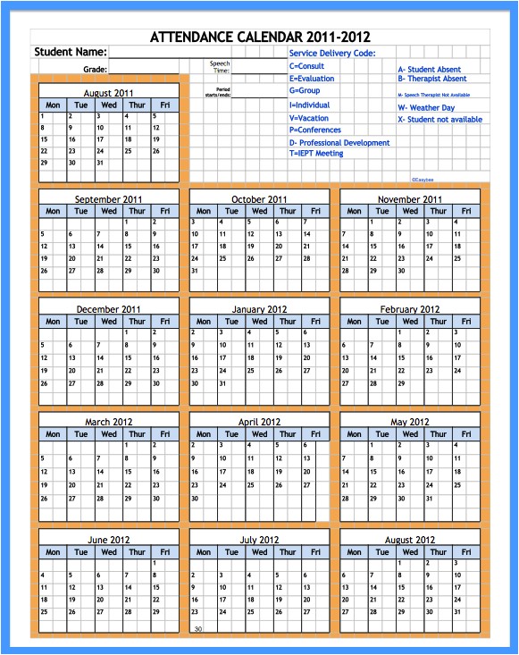 printable employee attendance calendar template 2016