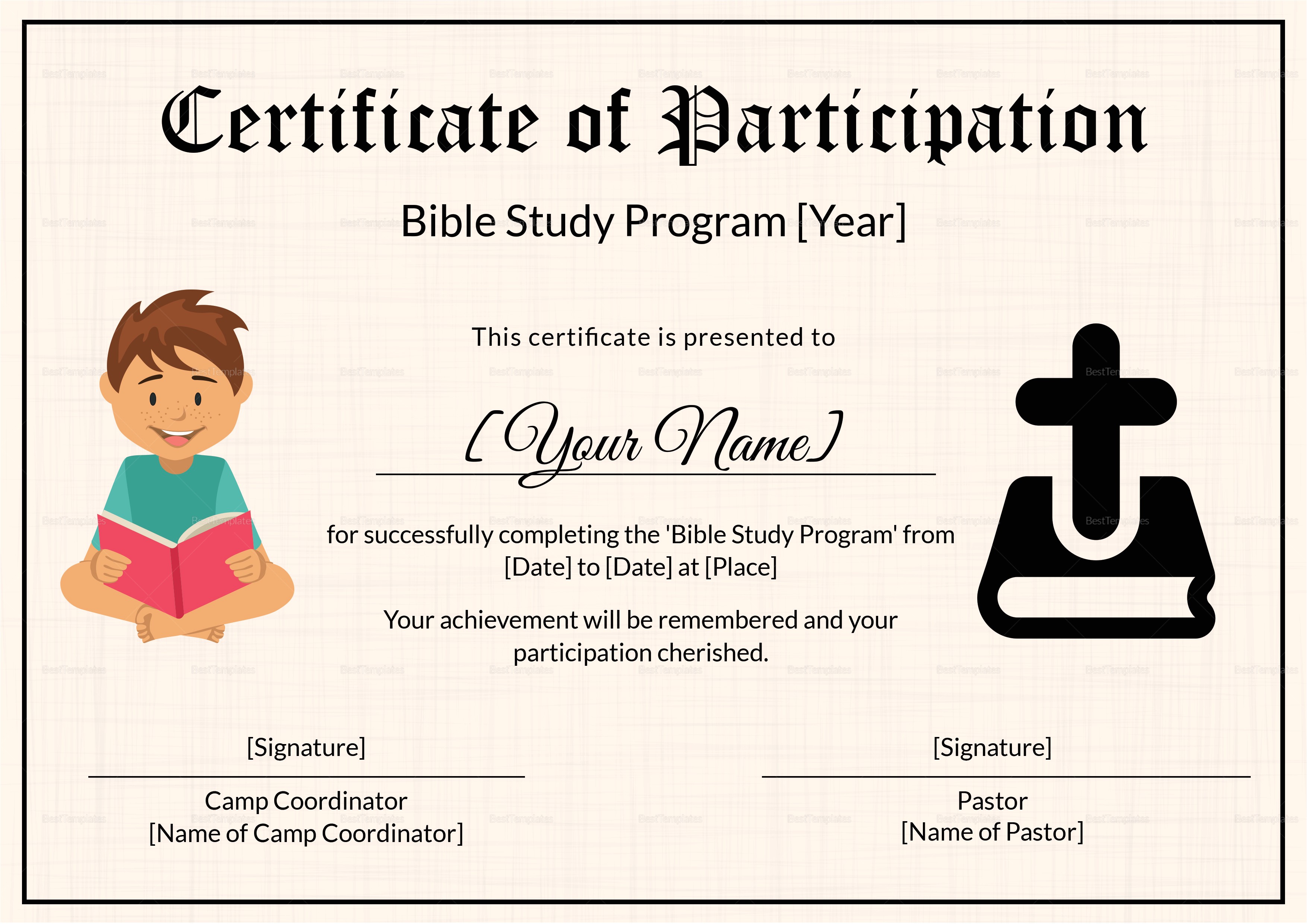 bible program certificate for kids