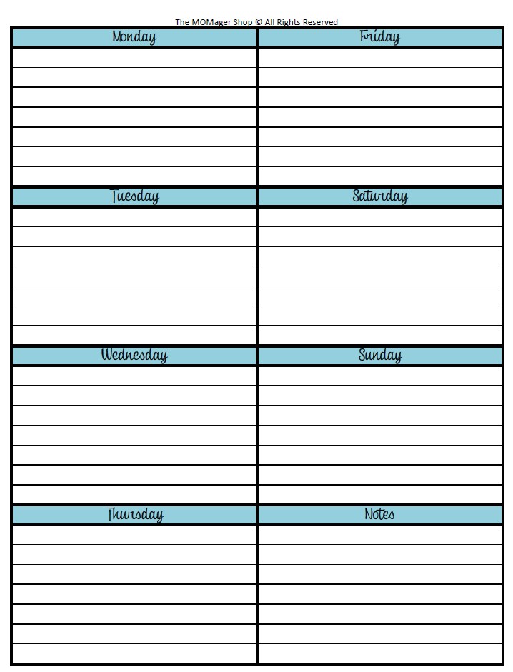 week at a glance template