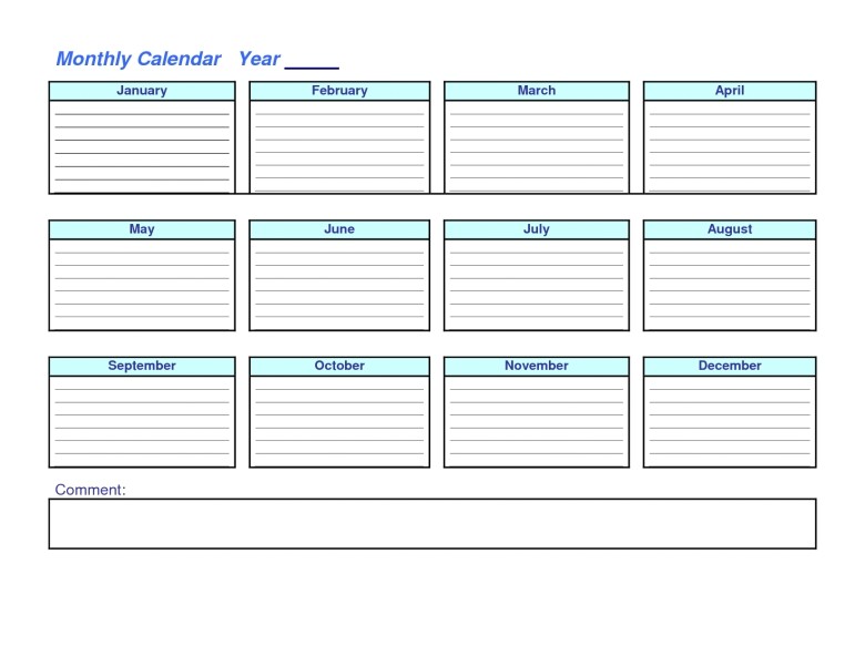 year at a glance blank calendar template