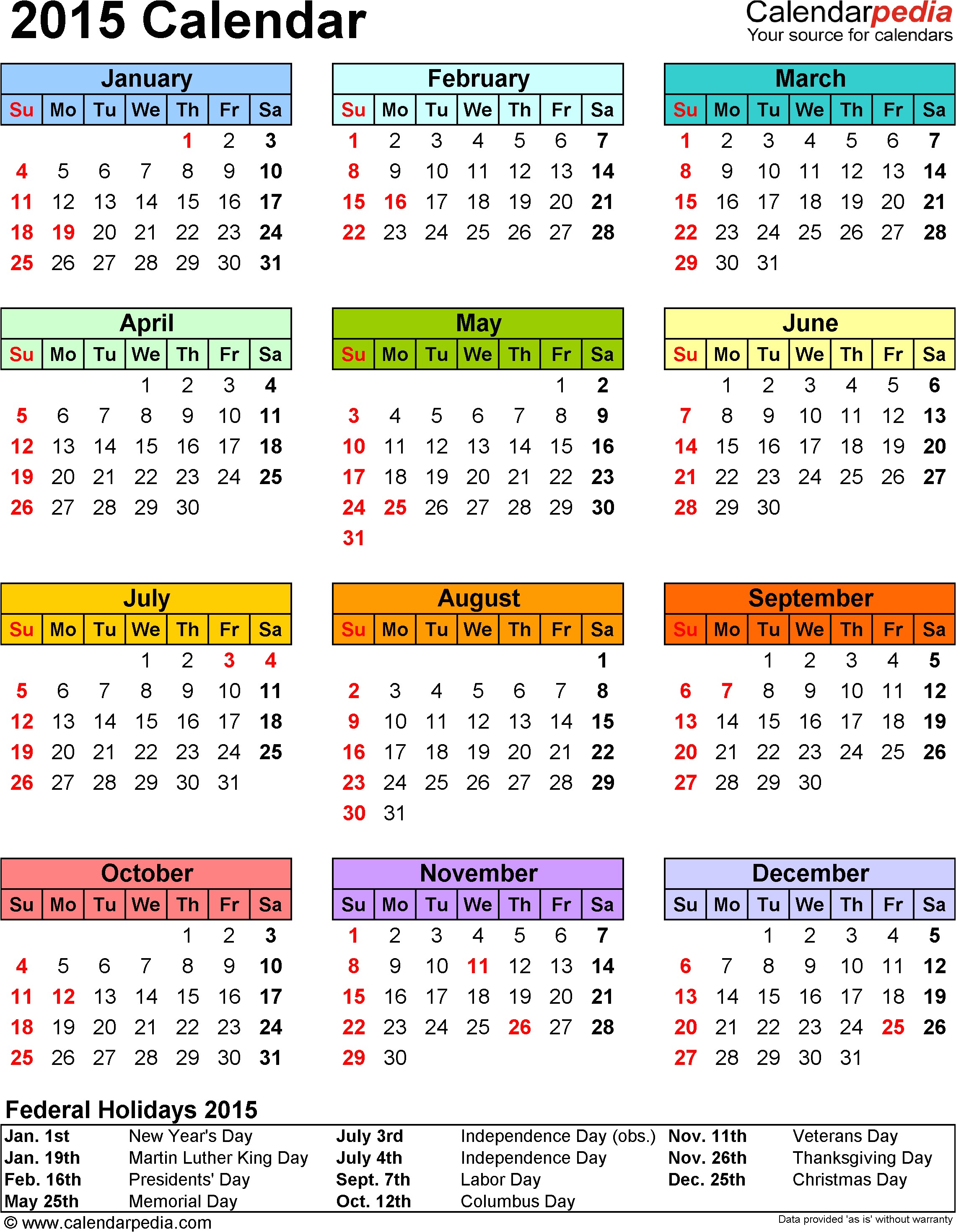 2015 calendar printable template