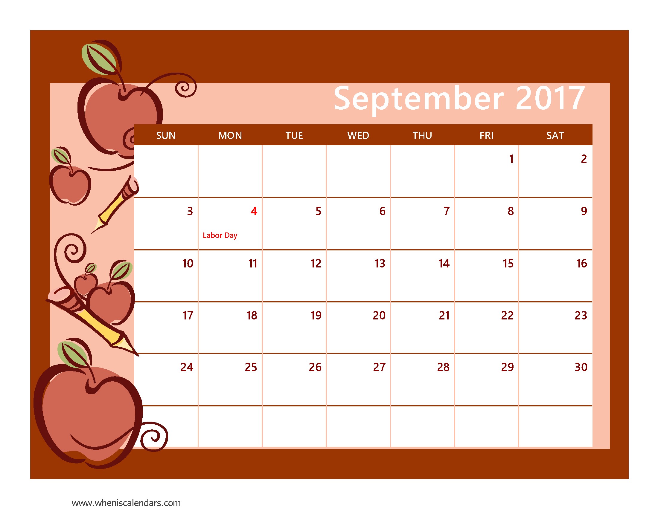 september 2017 calendar template 2077