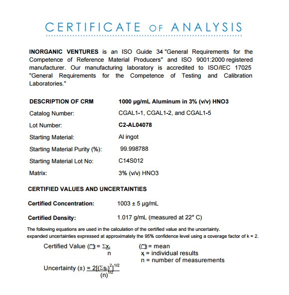 Certificate Of Analysis Fda Template 11 Sample Certificate Of Analysis Templates to Download