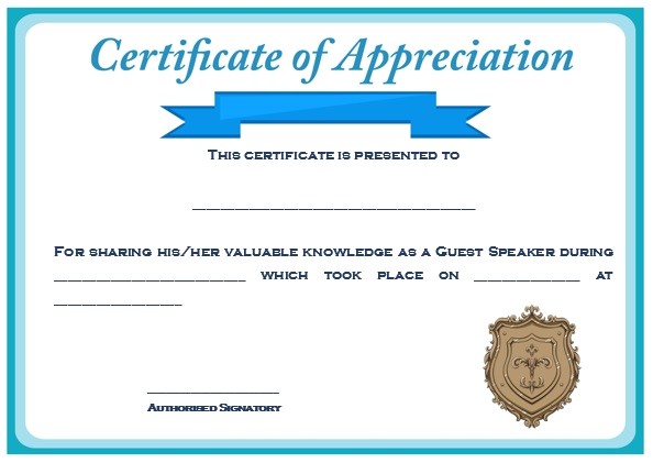 sample certification of appreciation for guest speaker