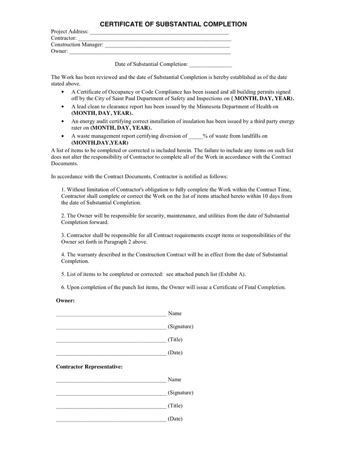certificate of substantial completion 3