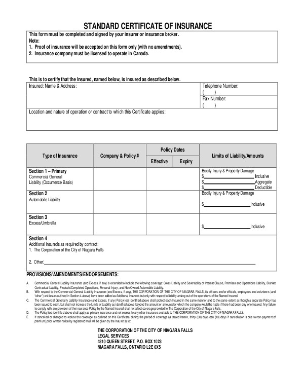 Certificate Of Insurance Template Doc Insurance Certificate Template 10 Free Word Pdf