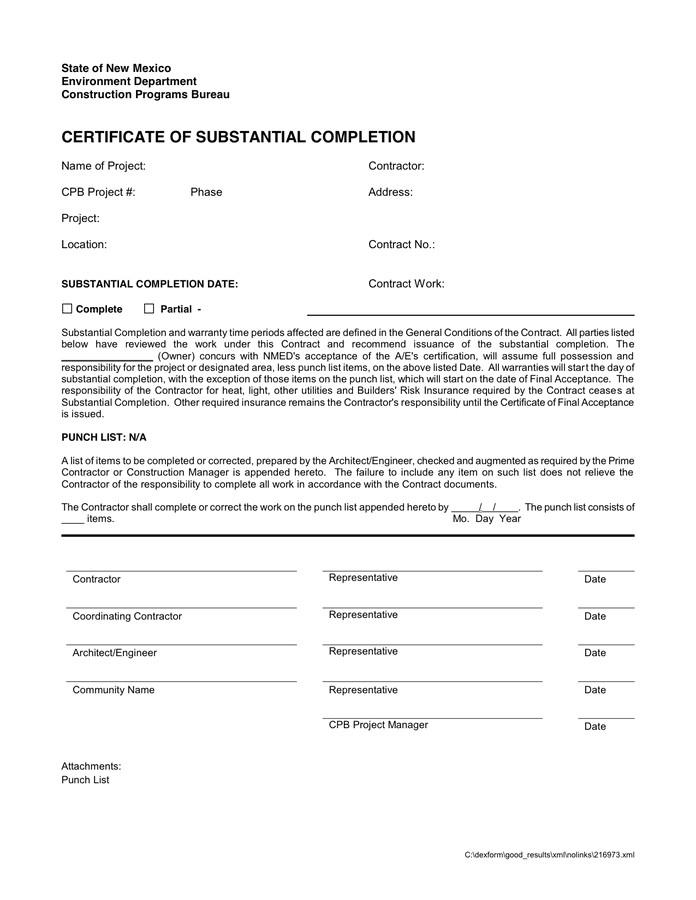 certificate of substantial completion 1