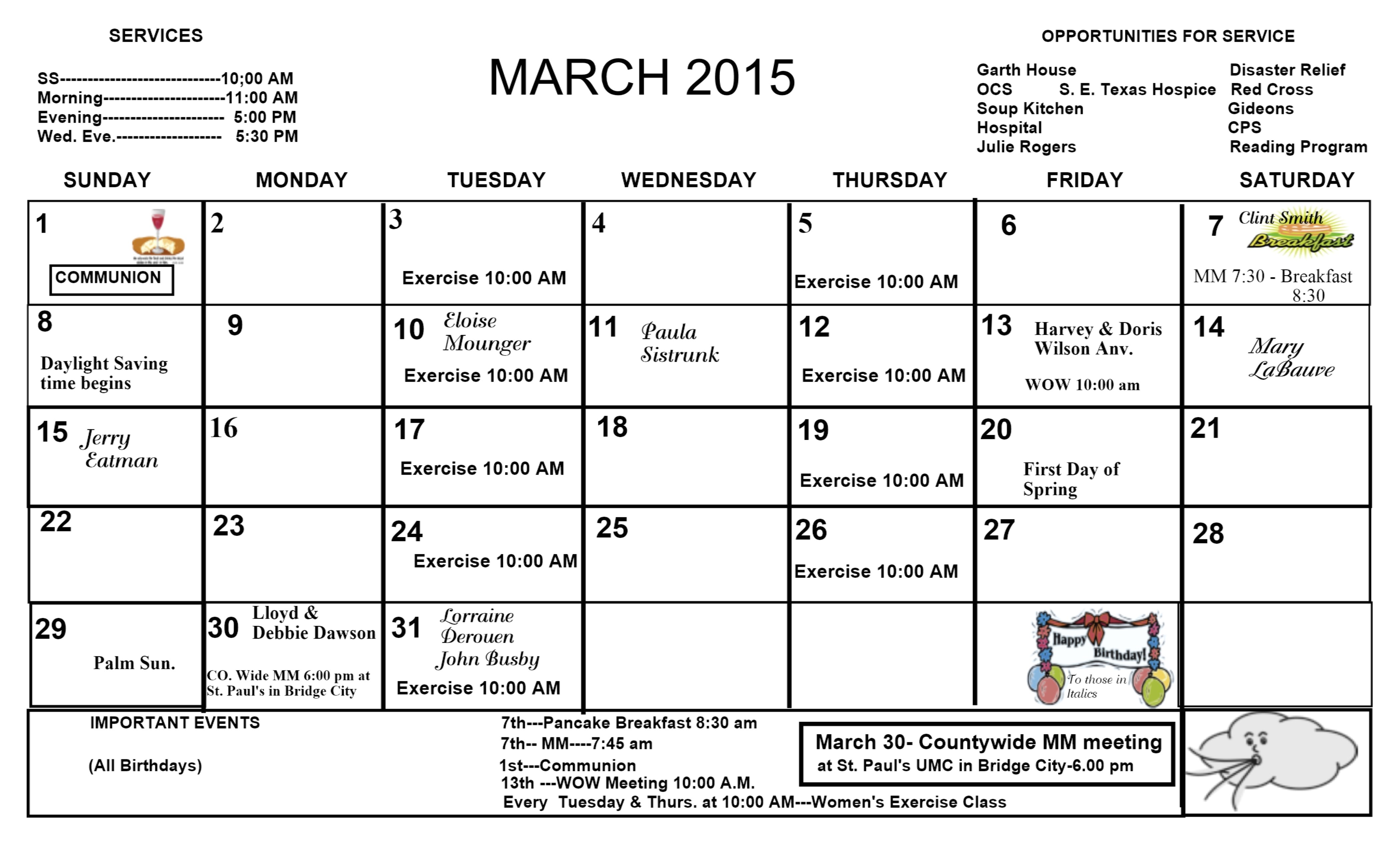 church calendar templates