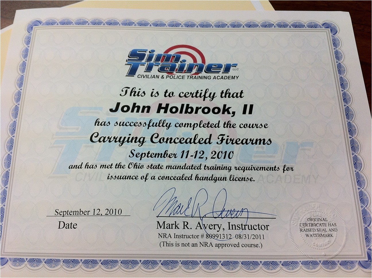 i successfully completed my ohio concealed carry weapon course