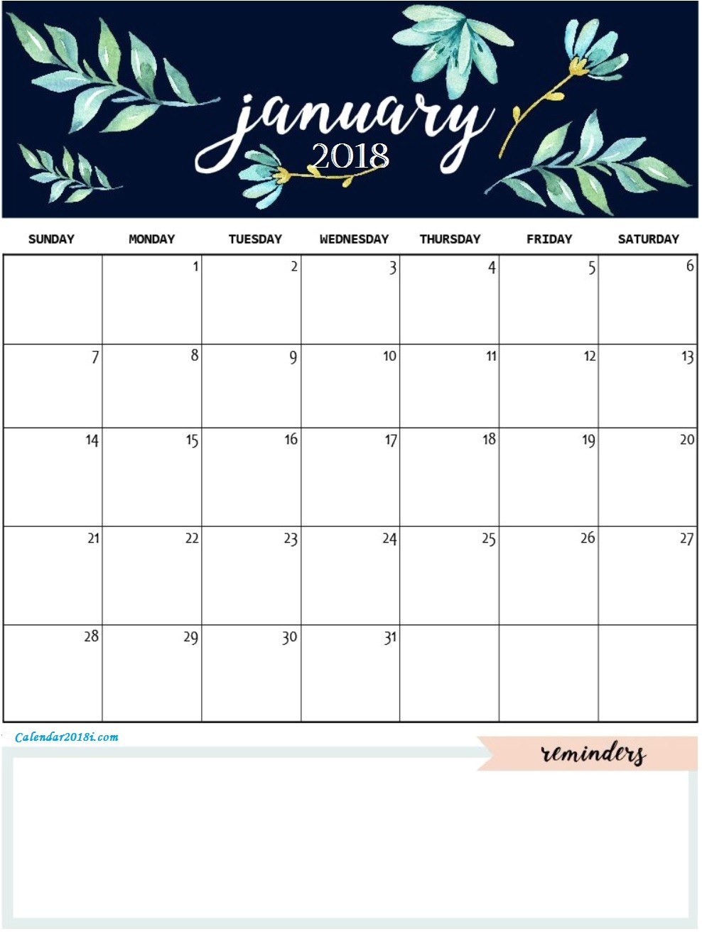 january 2018 personalized calendar