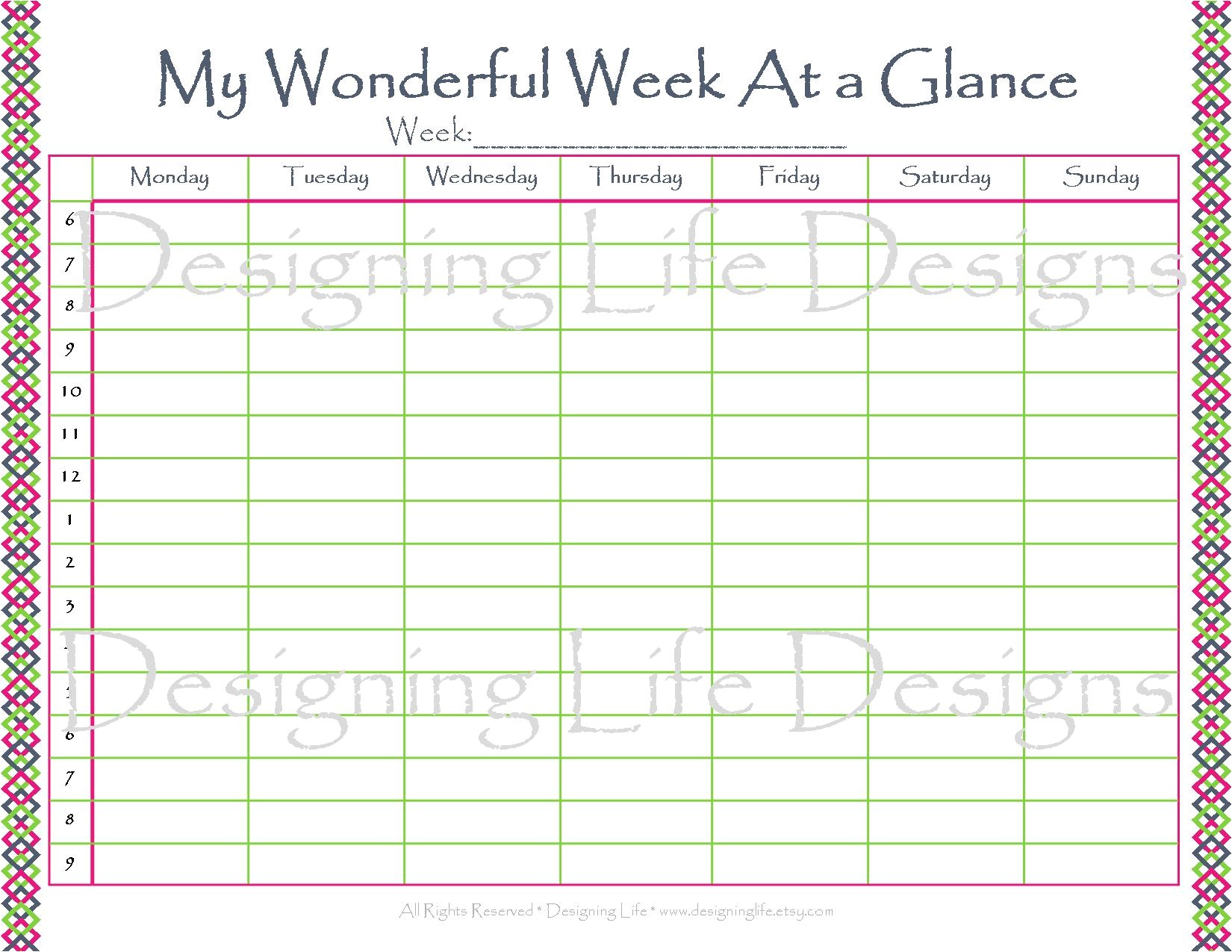 Day at A Glance Calendar Template 6 Best Images Of Printable Week at A Glance Calendar