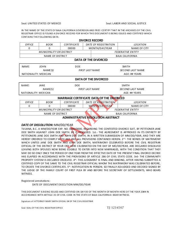 divorce certificate sample