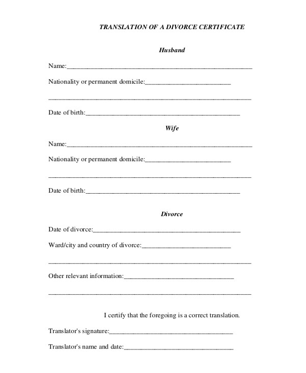 Divorce Certificate Translation From Spanish to English Template Divorce Certificate Template 9 Free Word Pdf Document