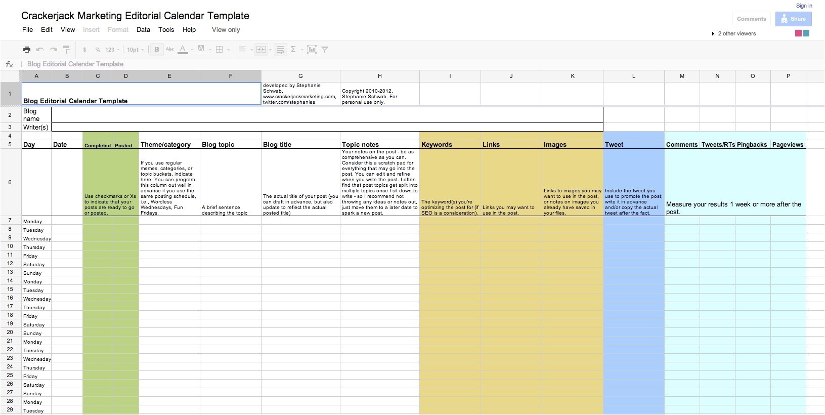 editorial calendar template google docs