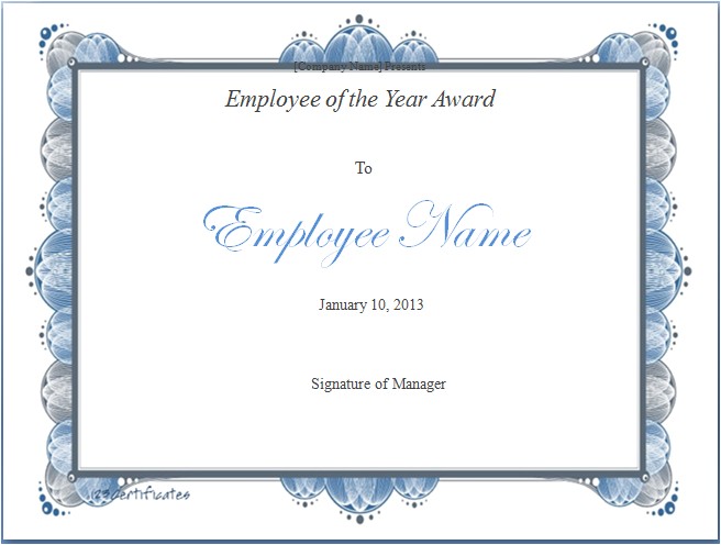 employee of the year certificate template