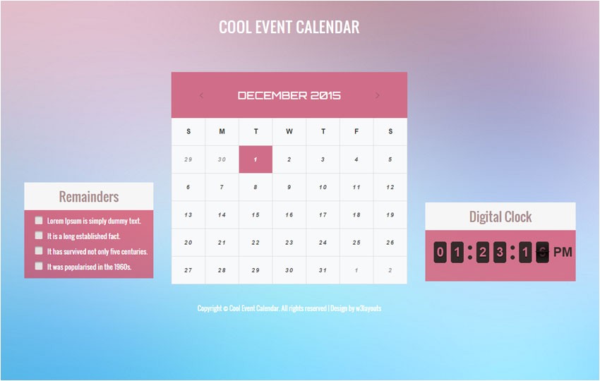calendar website template
