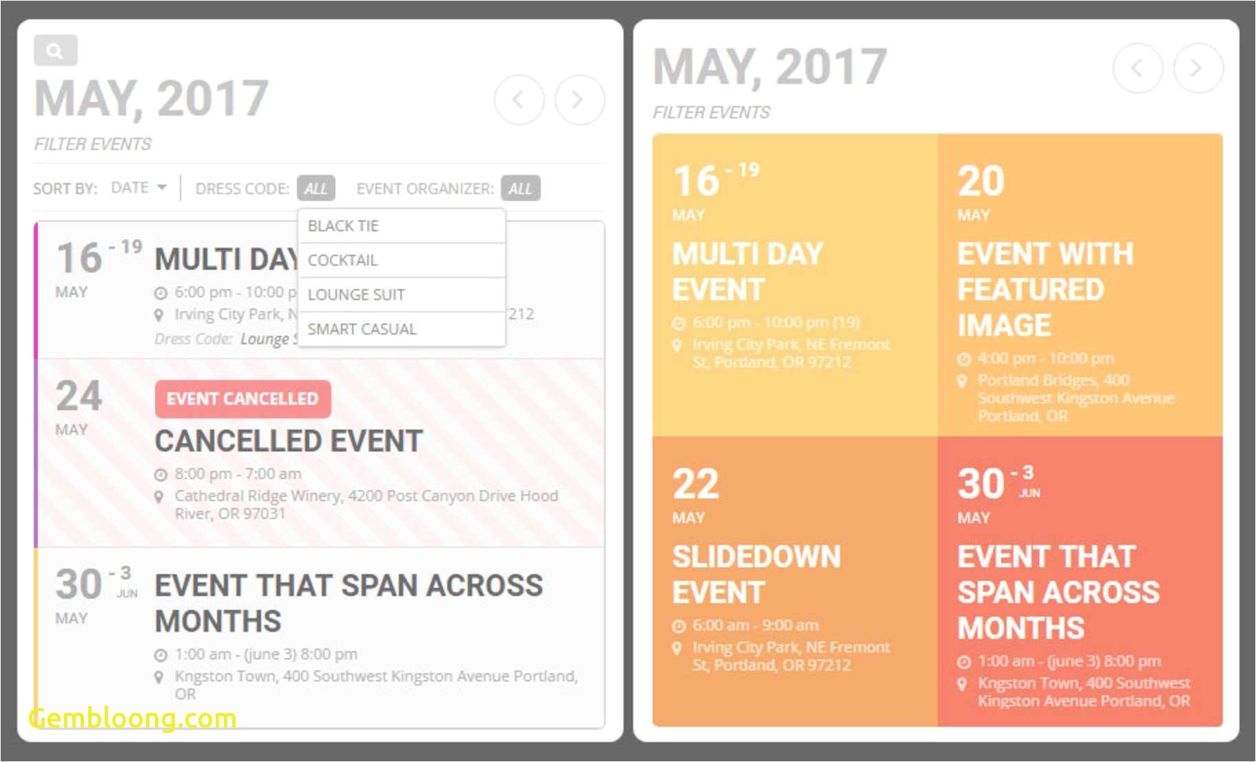calendar of events template