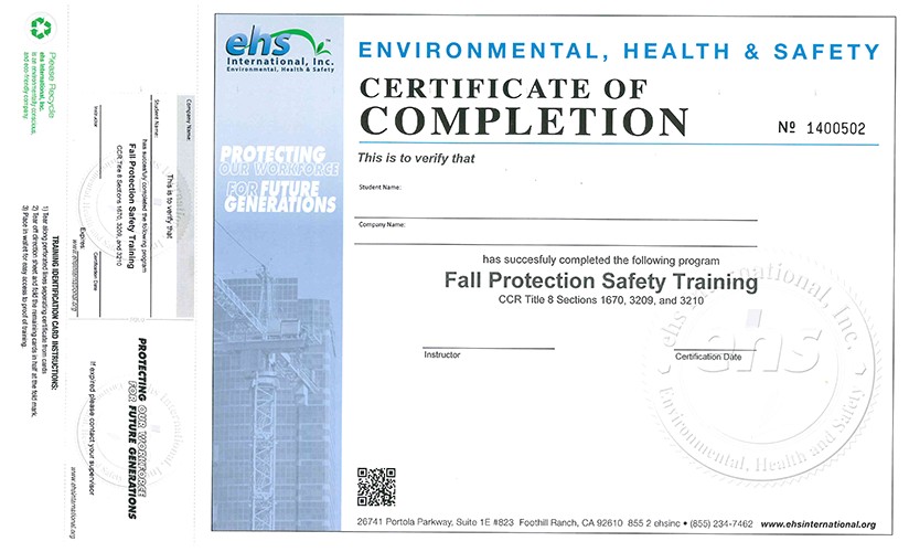 fall protection certification template