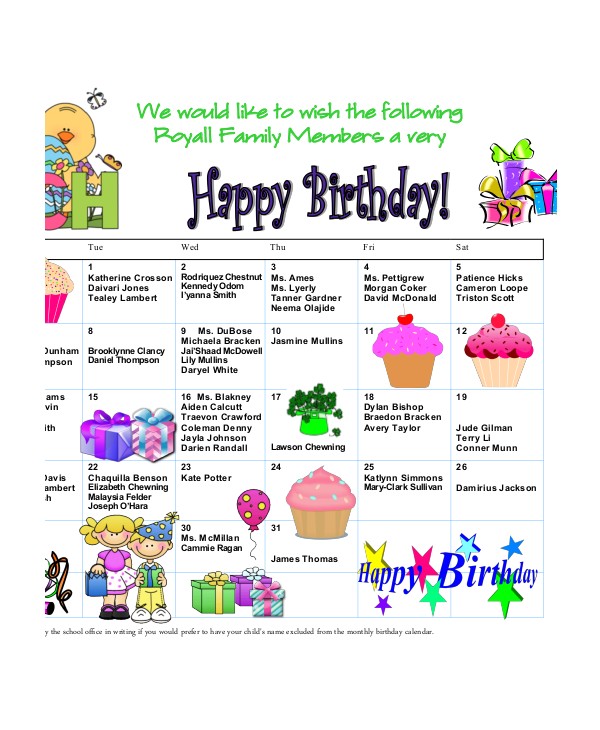 printable birthday calendar templates