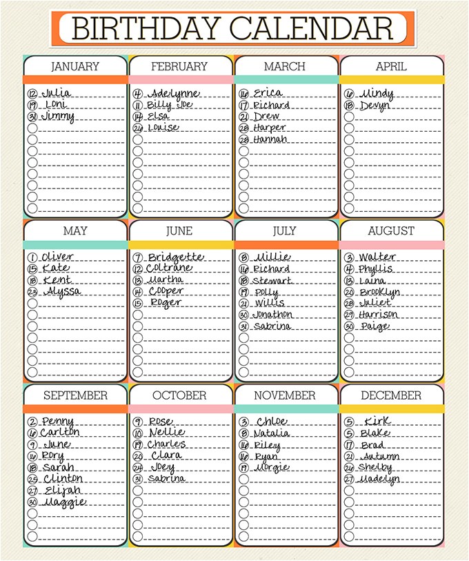 Family Birthday Calendar Template Birthday Calendar Calendar Template Free Premium