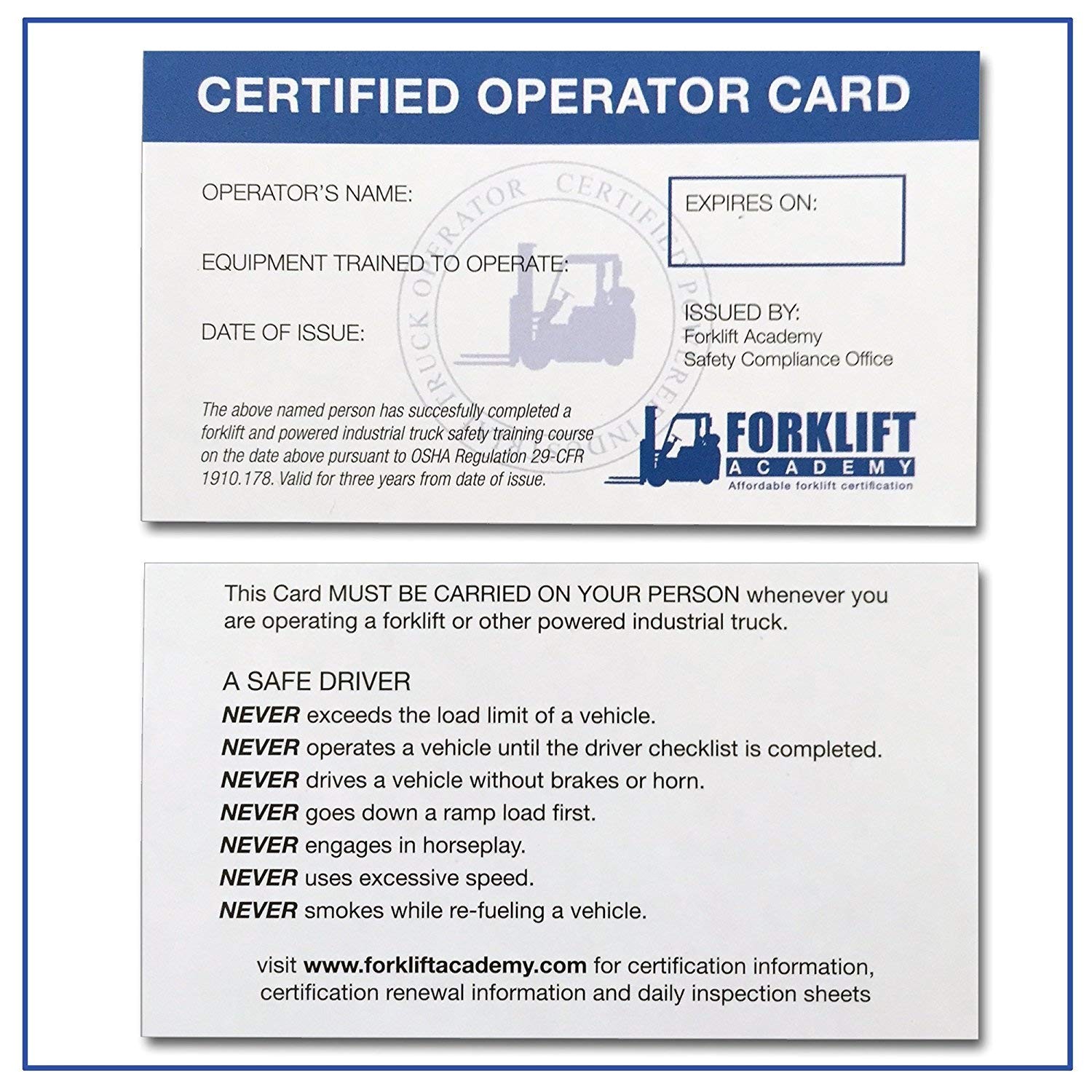 forklift certification card