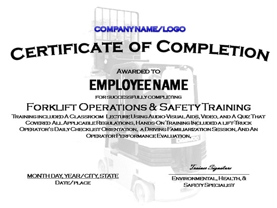 forklift certificate template