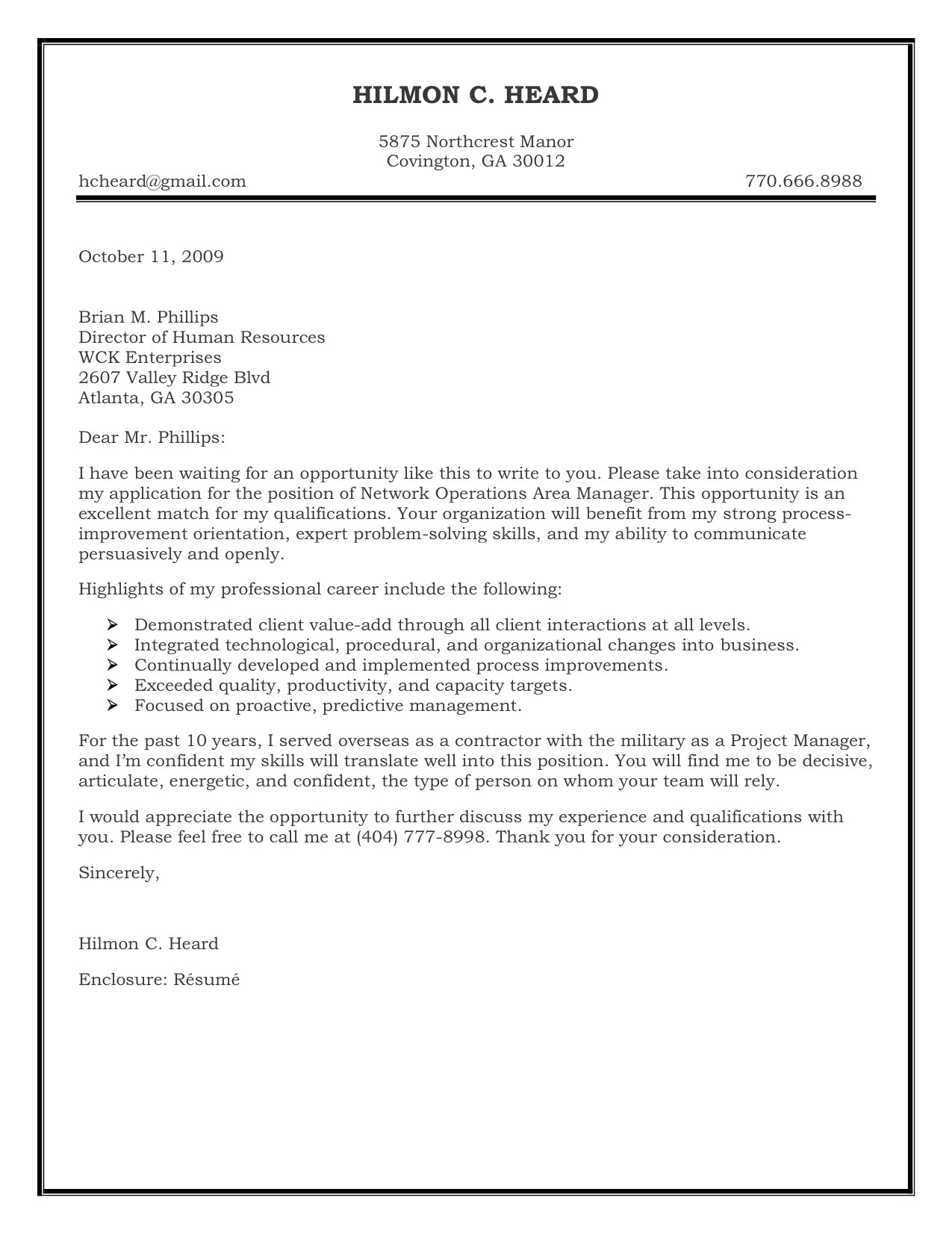 examples of cover letter for resume template