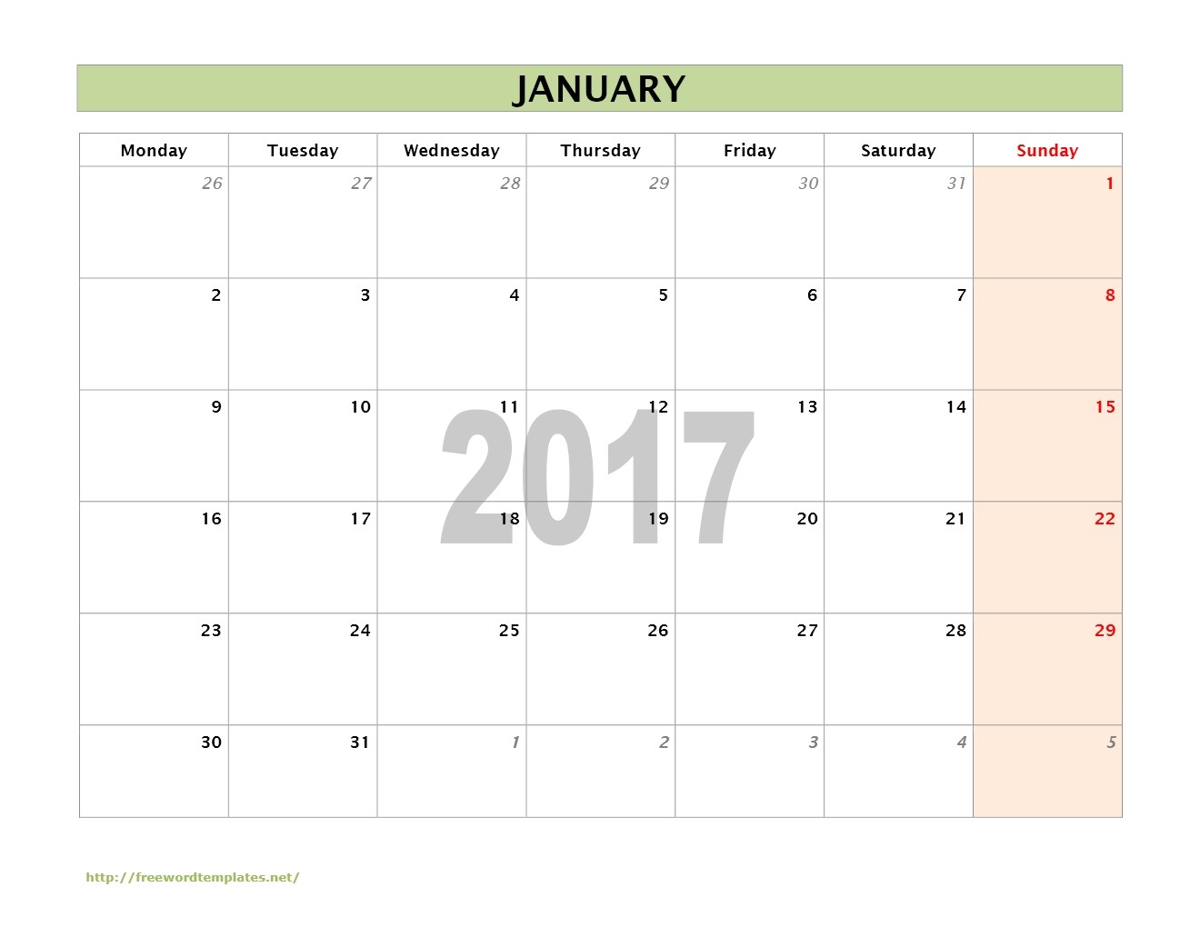 2017 calendar templates