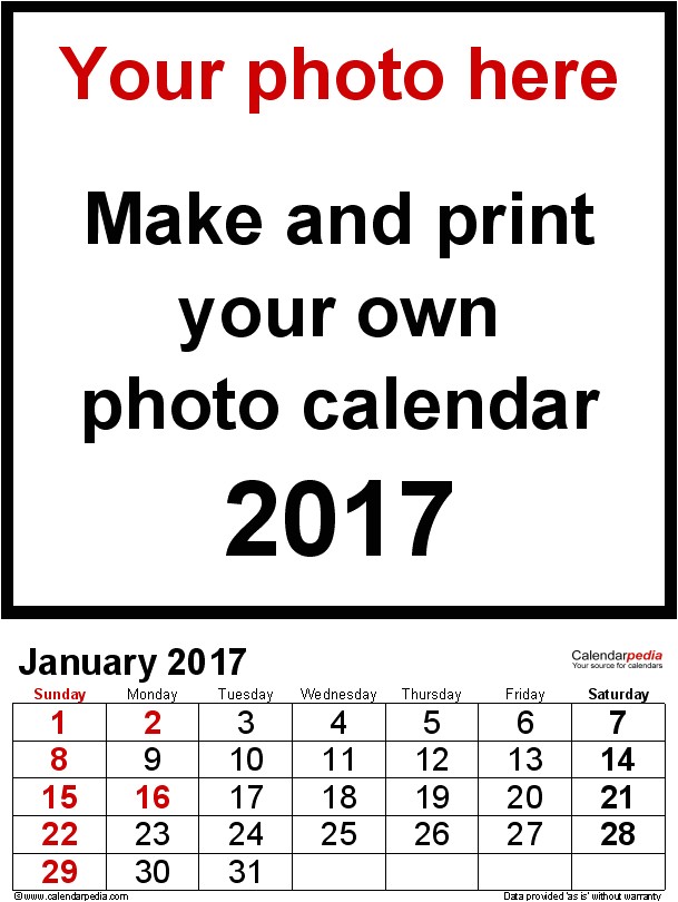 Free Photo Calendar Template 2017 Photo Calendar 2017 Free Printable Excel Templates