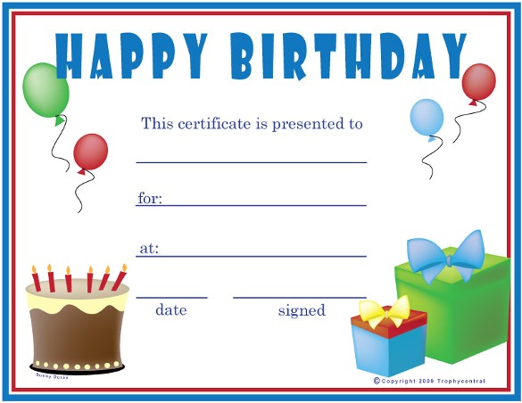 birthday certificate