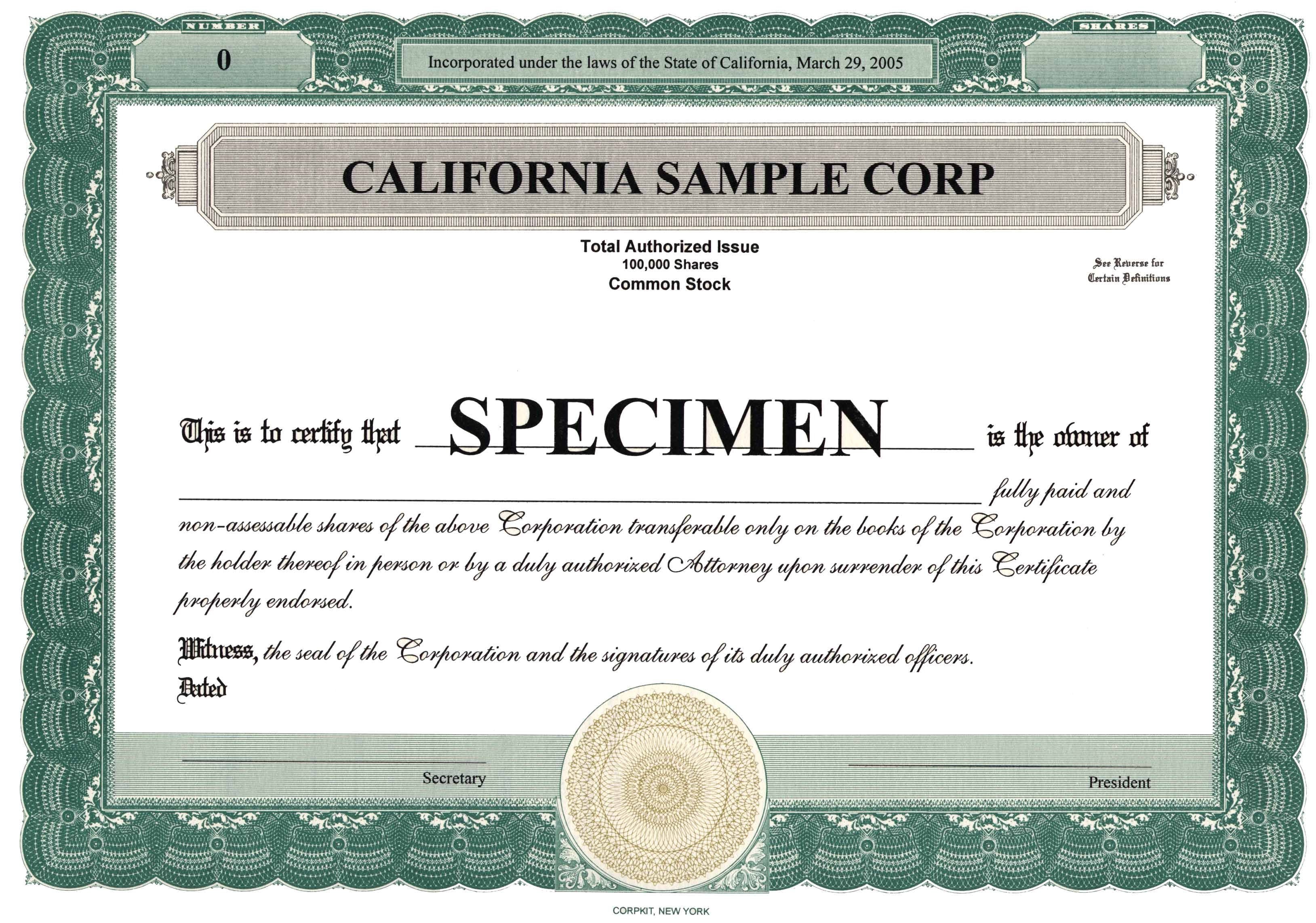 sharestock certificate sample